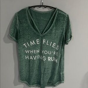 Awake Forest Green V-Neck Tee with Fun Text Medium